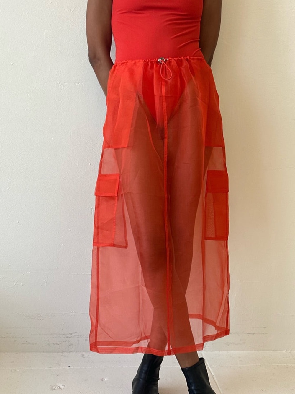 Fenoel Orange Fuego Organza Cargo Skirt